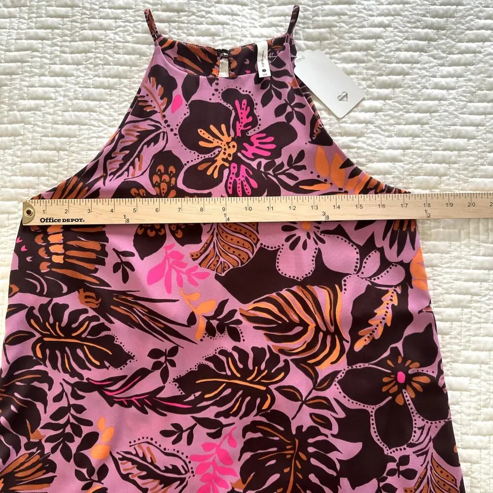 Tyche Pink Halter Mini Dress Tropical Floral Size Small